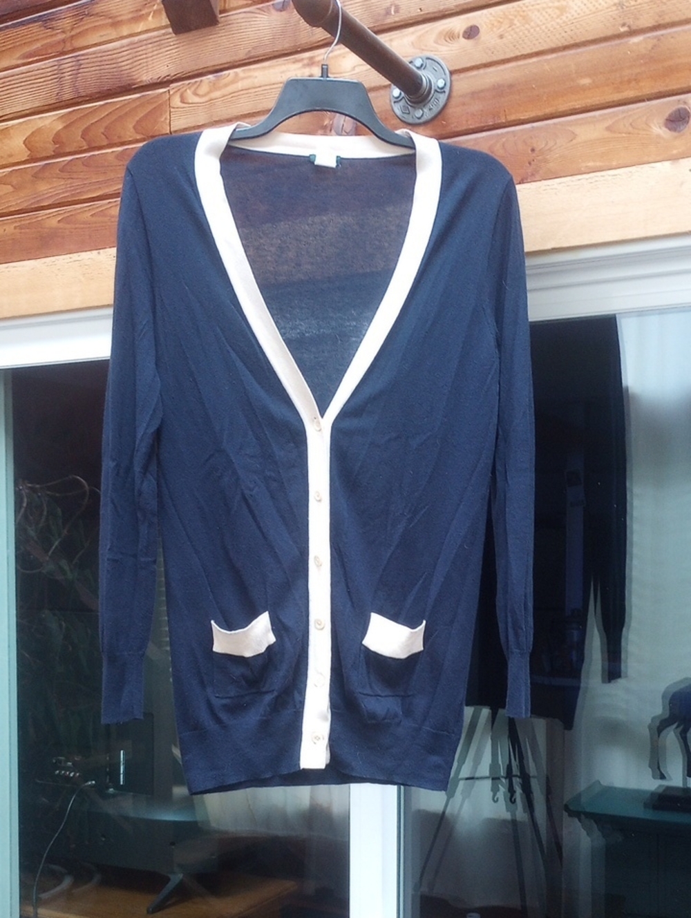 J. Crew Navy Cardigan with Cream Trim